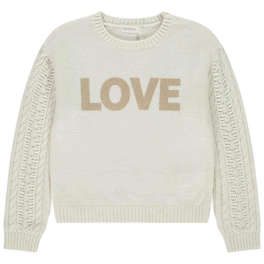 Pull en tricot avec manches ajourés et motif fantaisie pour fille 