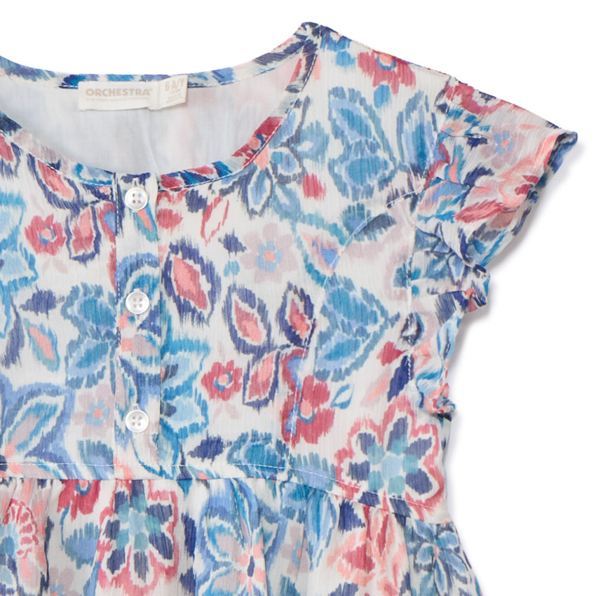 Korte mouwen jurk met ruches en bloemenprint voor meisjes 