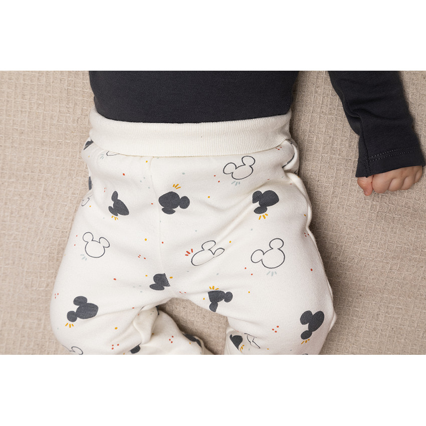 Ensemble en coton bonnet + body + pantalon imprimé Mickey Disney pour bébé garçon 