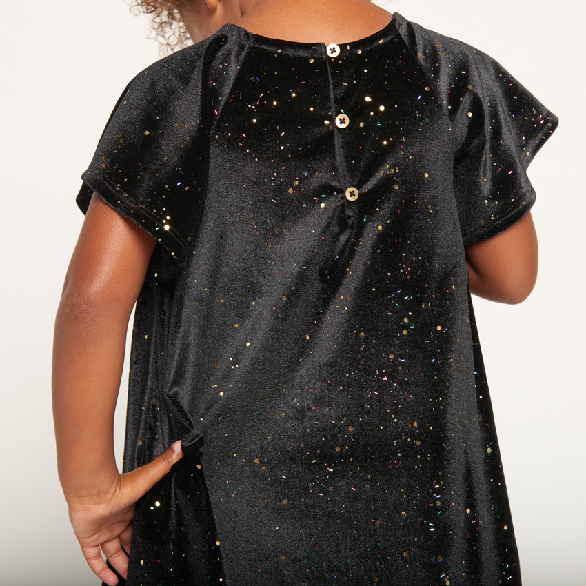 Robe de fête manches courtes en velours pailleté pour bébé fille 