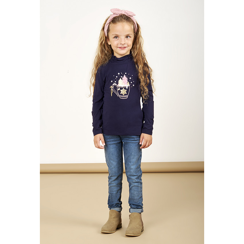 Sous-pull van jersey met gefronste rolkraag en kopjesprint voor meisjes 