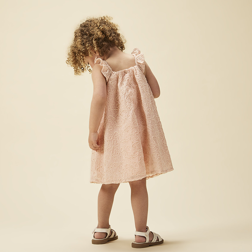 Robe sans manches bi-matière avec cording floral pour bébé fille 