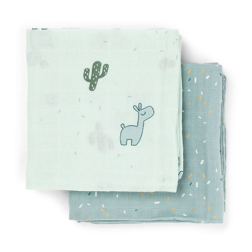 Lot de 2 langes mousseline 65x65cm Lalee Bleu 