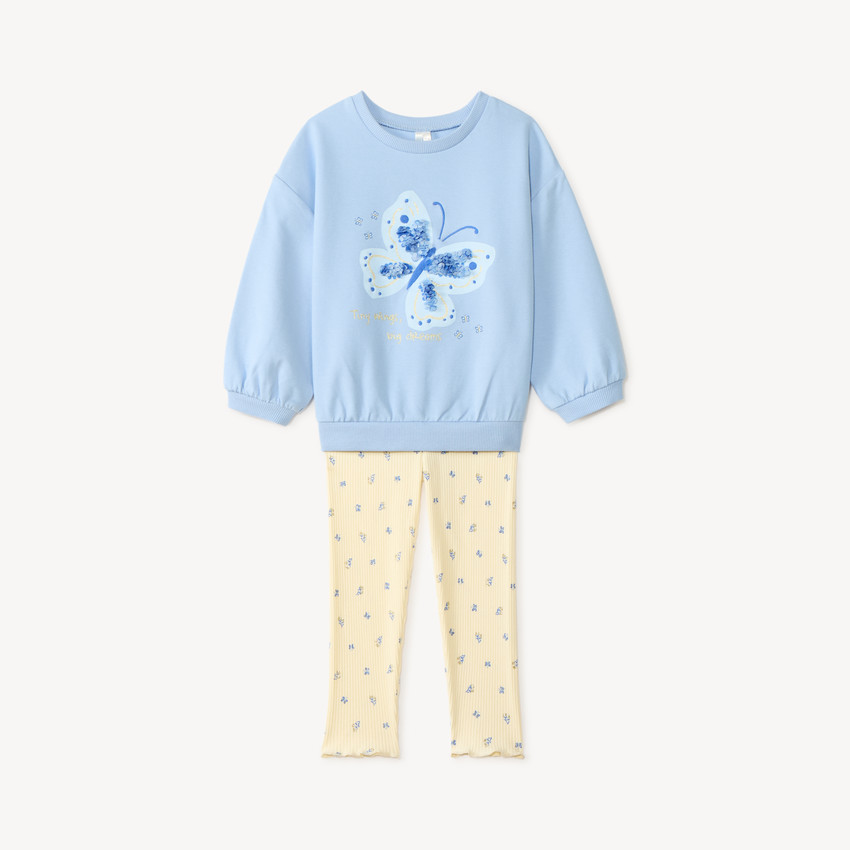 Ensemble sweat + legging print papillons avec sequins pour bébé fille 