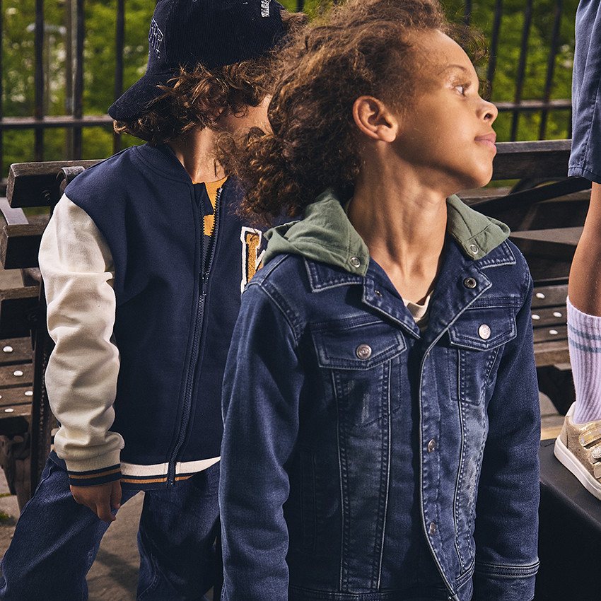 Veste en jean à capuche molleton amovible pour garçon 