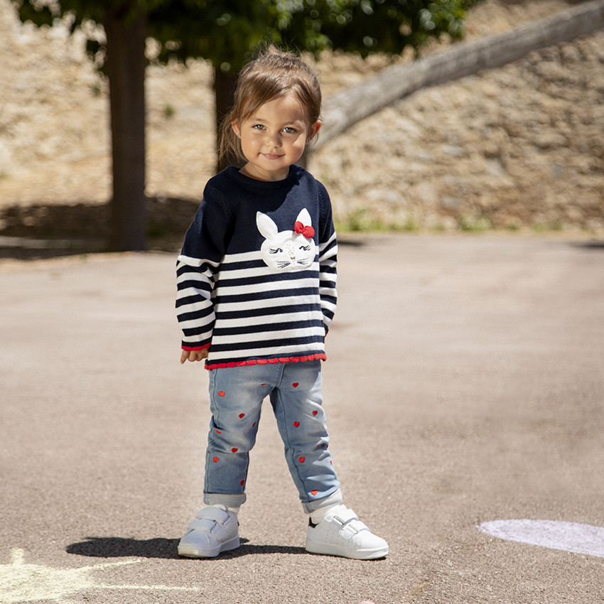 Verschoten slimfit jeans met geborduurde hartjes, voor baby meisjes 