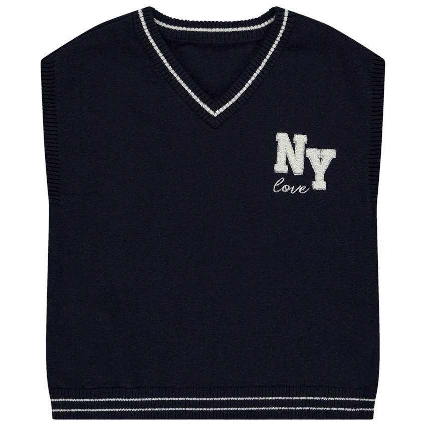 Pull sans manches à patchs bouclettes NY pour fille 