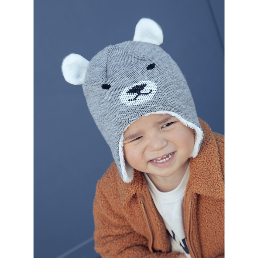Ensemble fantaisie bonnet et moufles doublé sherpa 