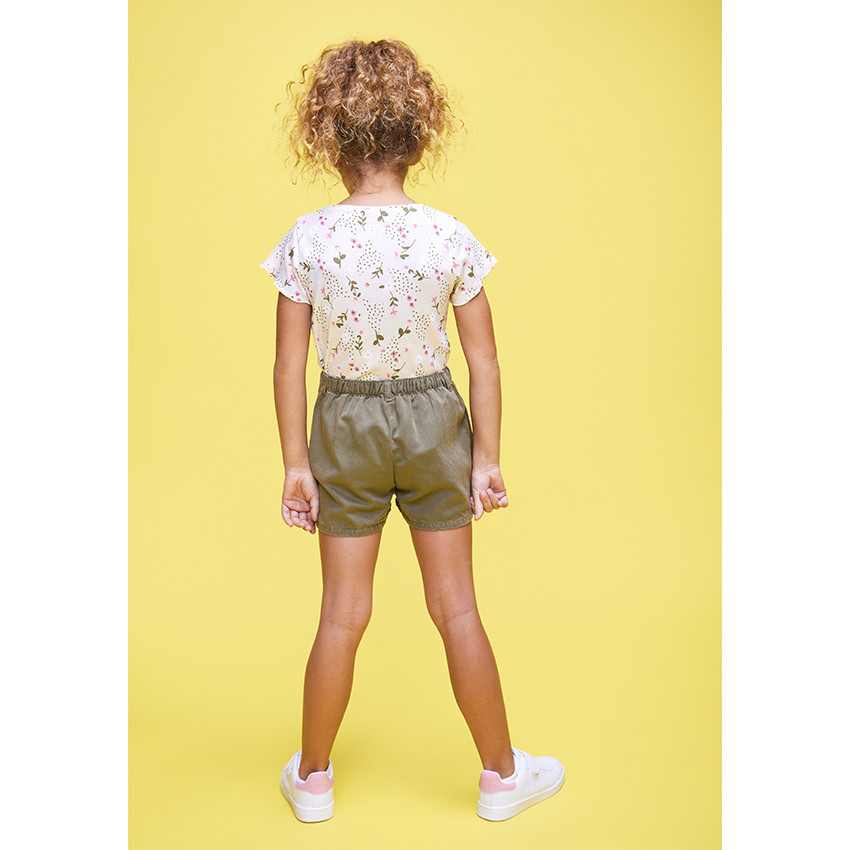 T-shirt manches courtes en jersey côtelé imprimé fleuri pour fille 