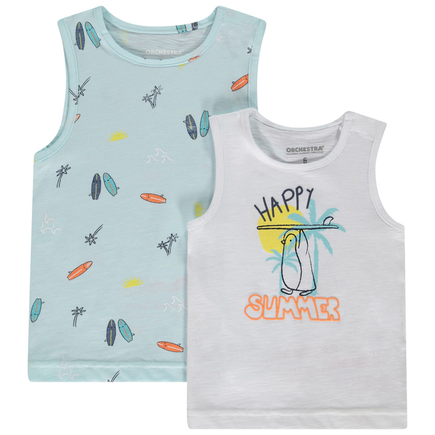 Set van 2 fantasie tanktops in jersey slub voor baby jongen 