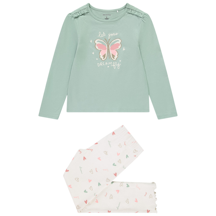 Set pyjama long papillons et cœurs pailletés pour fille 