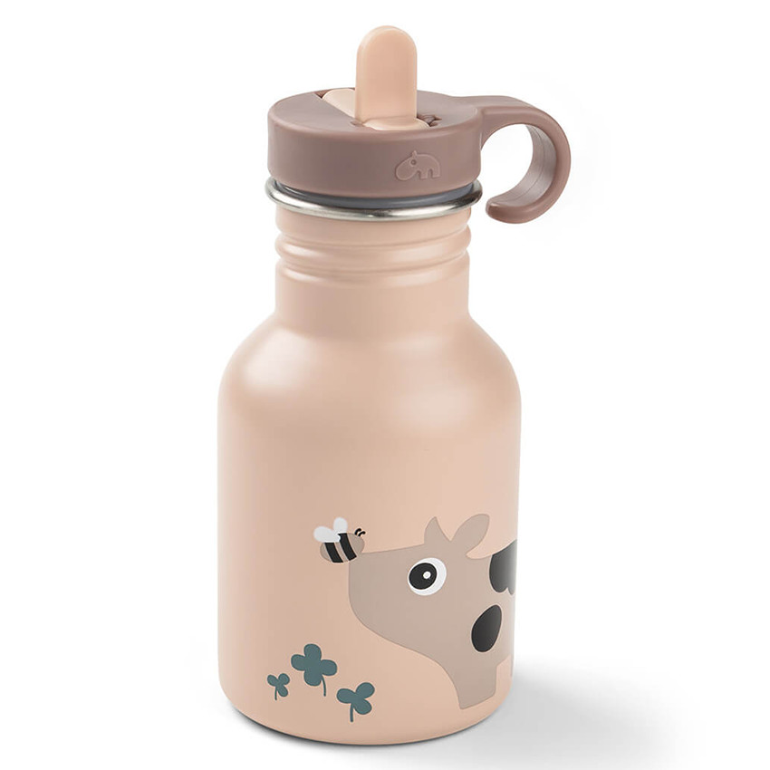 Drinkfles met rietje Tiny Farm Roze 350ML 