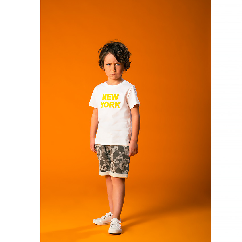 T-shirt en coton manches courtes avec patch bouclette pour garçon 