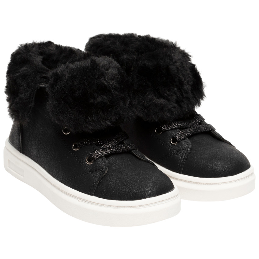 Bottillons noirs à col en fausse fourrure pour fille 