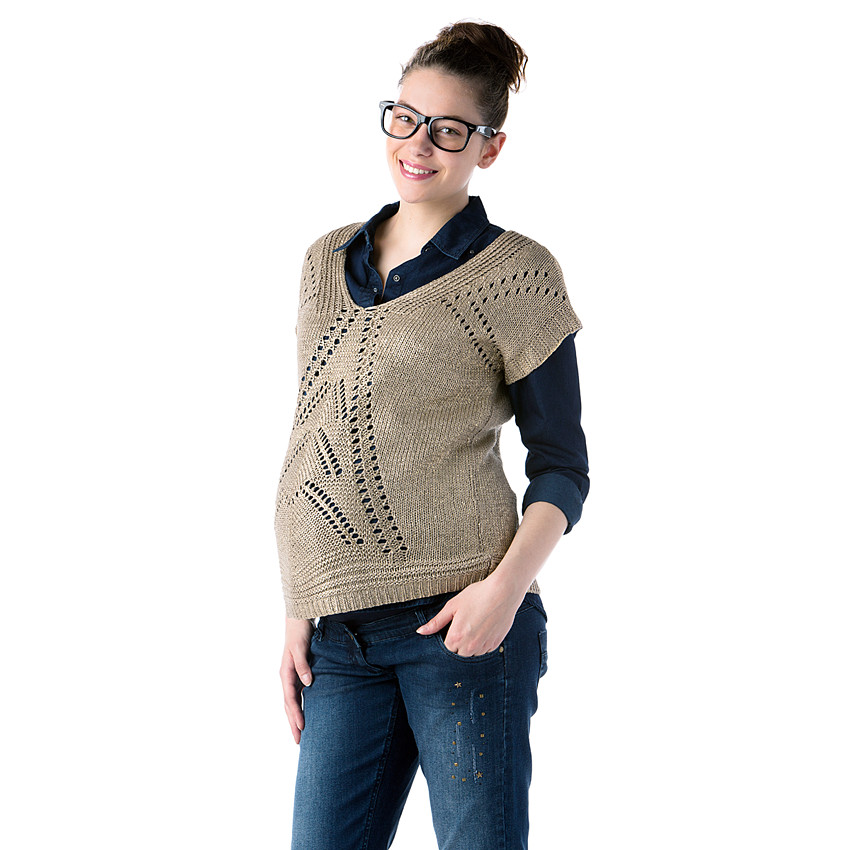 Zwangerschapstrui met ajour en korte mouwen 