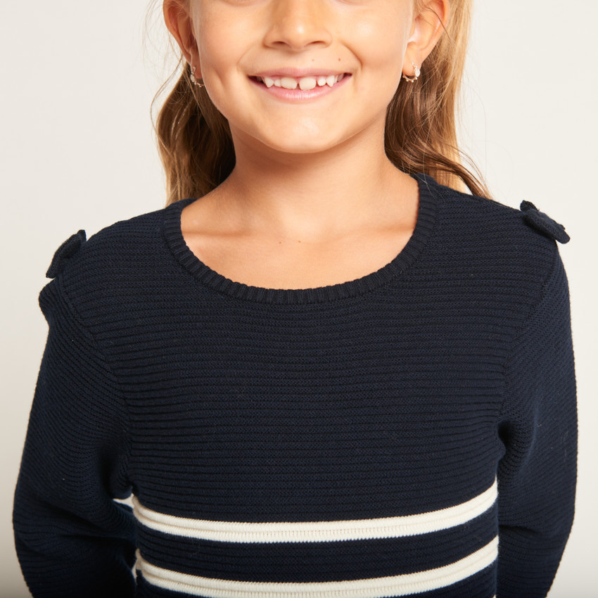 Robe en tricot effet marinière avec nœuds aux épaules pour fille 