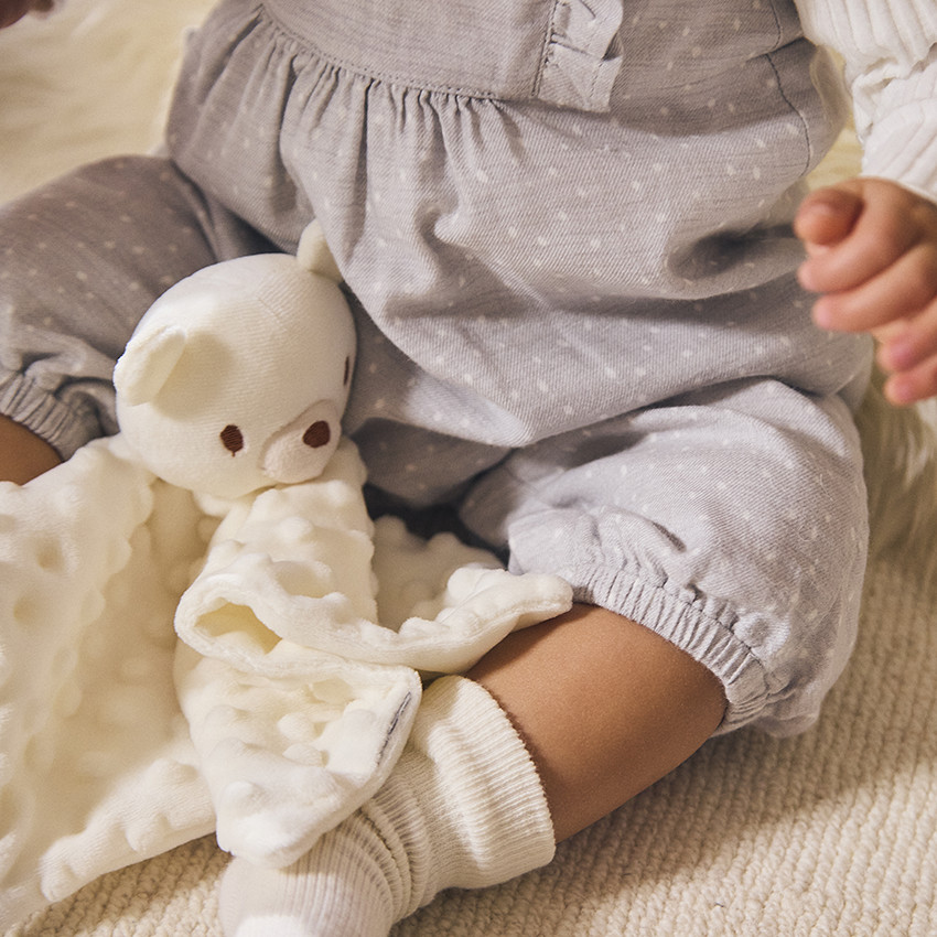 Doudou mouchoir ourson en sherpa minky pour bébé 