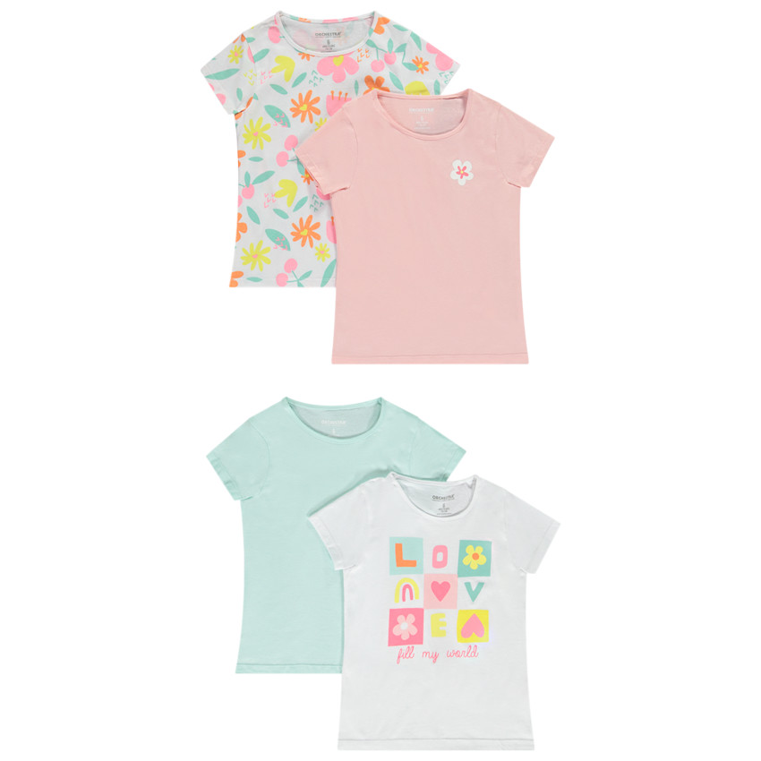 Set van 4 korte mouwen fantasiet-shirts voor meisjes 