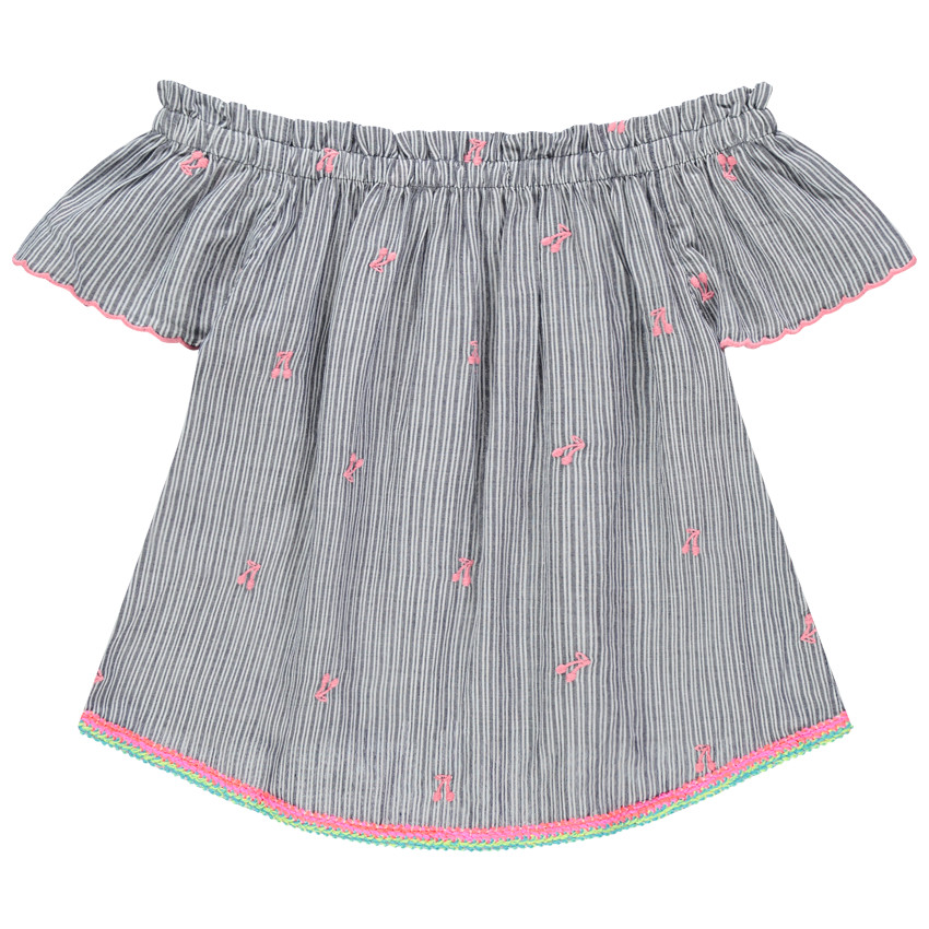 Tuniek met losse pasvorm, strepen en geborduurde kersen 