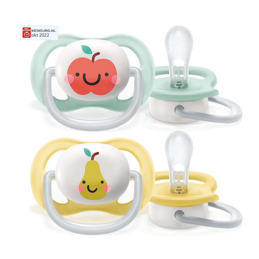 Sucette Silicone Ultra Air +0m - Pomme/Poire - 2 pièces 