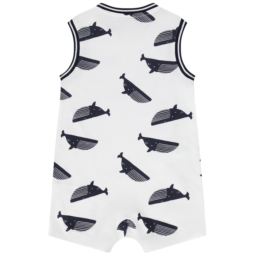 Korte jumpsuit met walvissen voor baby jongen 