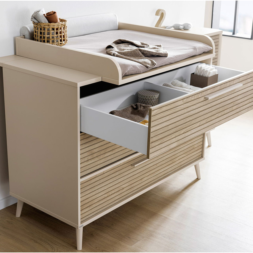 Plan à langer pour commode 3 tiroirs Eefje 123 x 93 x 57 cm Cashmere Beige 
