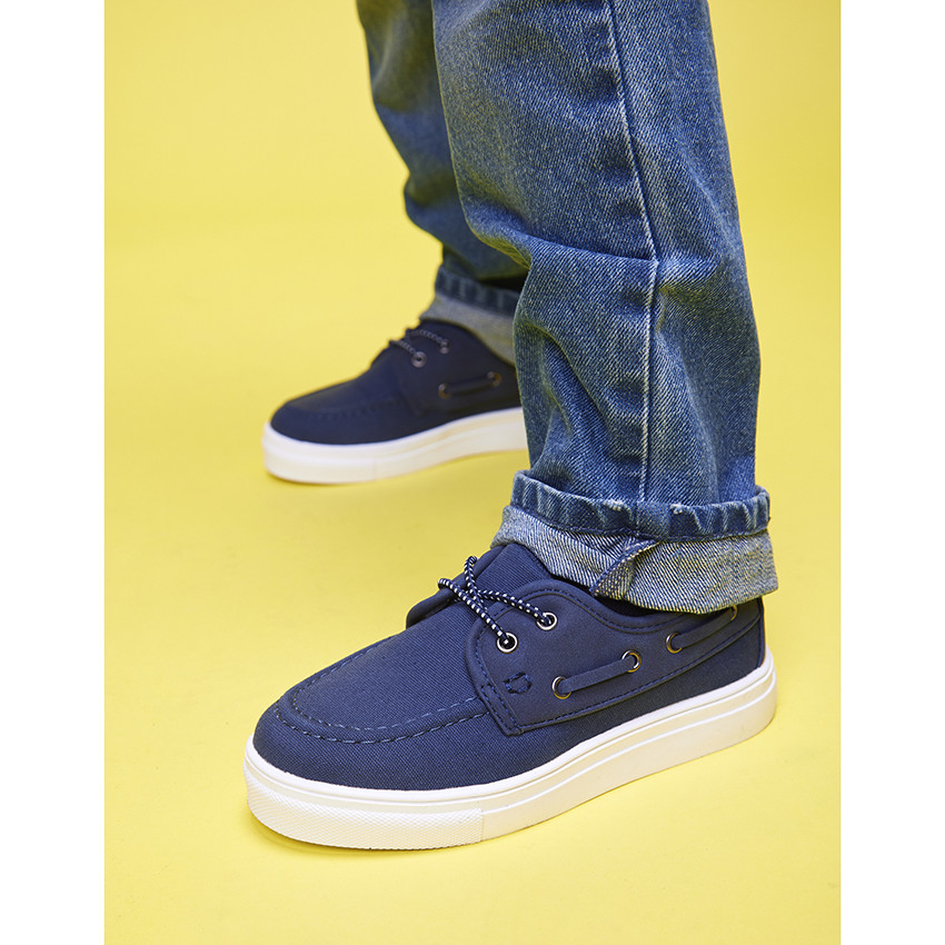 Lage sneakers van twee materialen met elastische veters voor jongen 