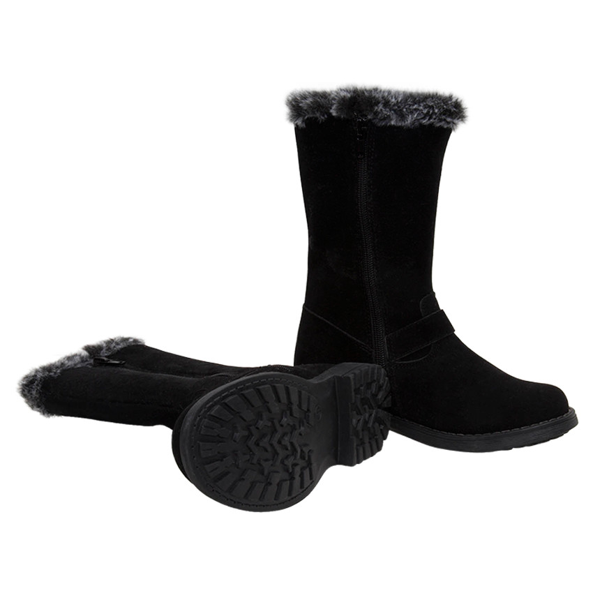 Bottes fourrées effet cuir avec doublure en fourrure et boucles 