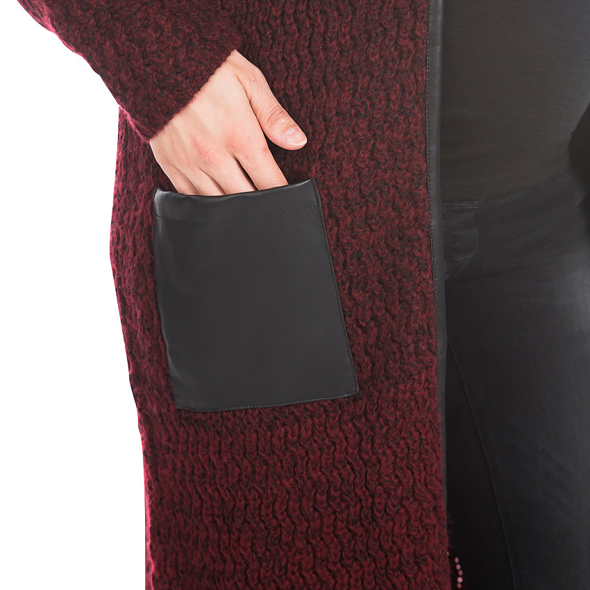 Gilet long de grossesse en maille avec détails en simili cuir 