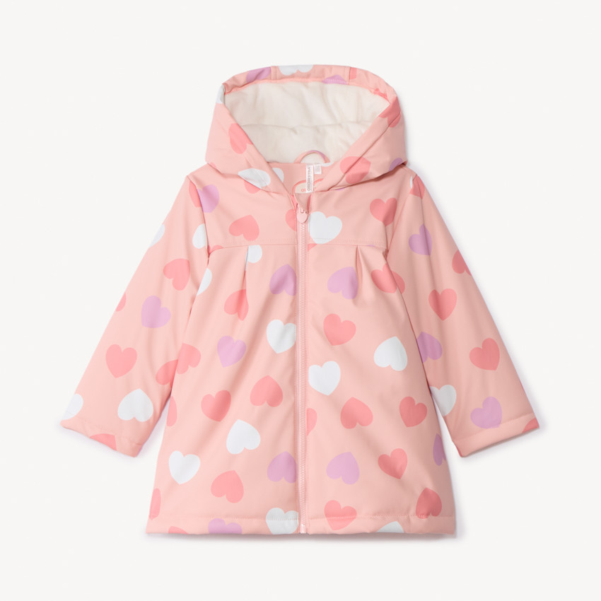 Waterafstotende rozenroze rubberparka met magische hartenprint voor babymeisje 