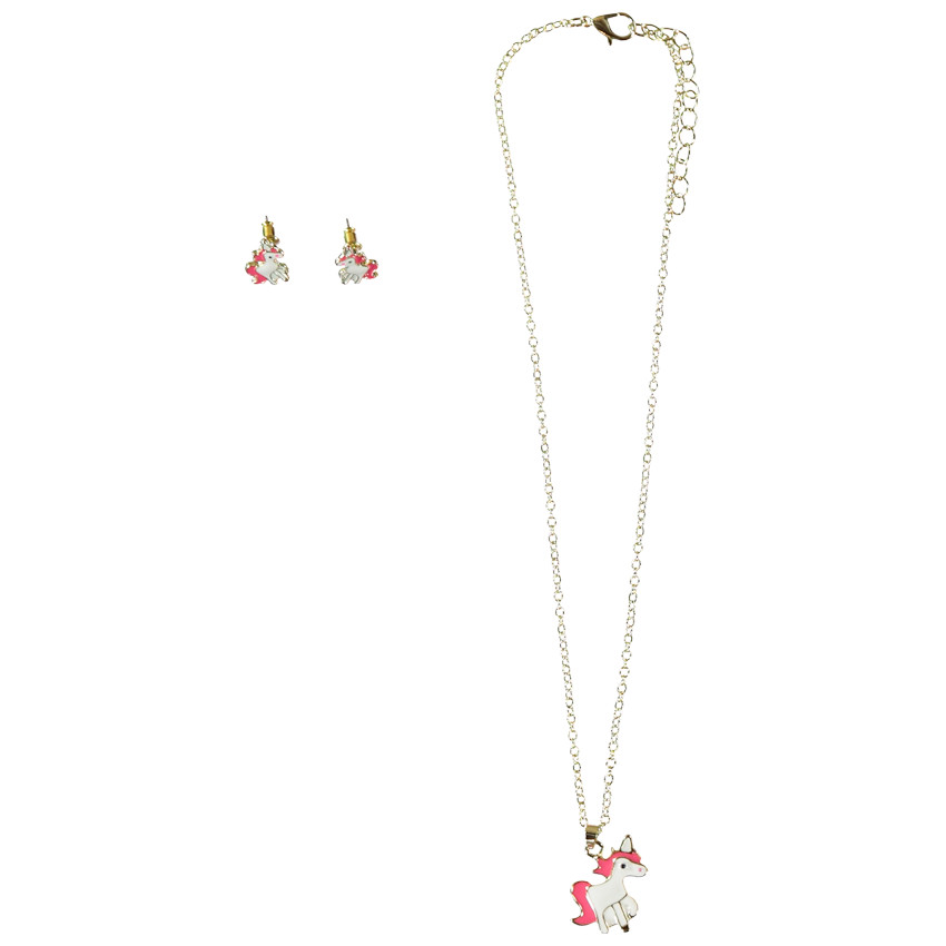 Set gouden ketting + eenhoorn oorbellen voor meisjes 
