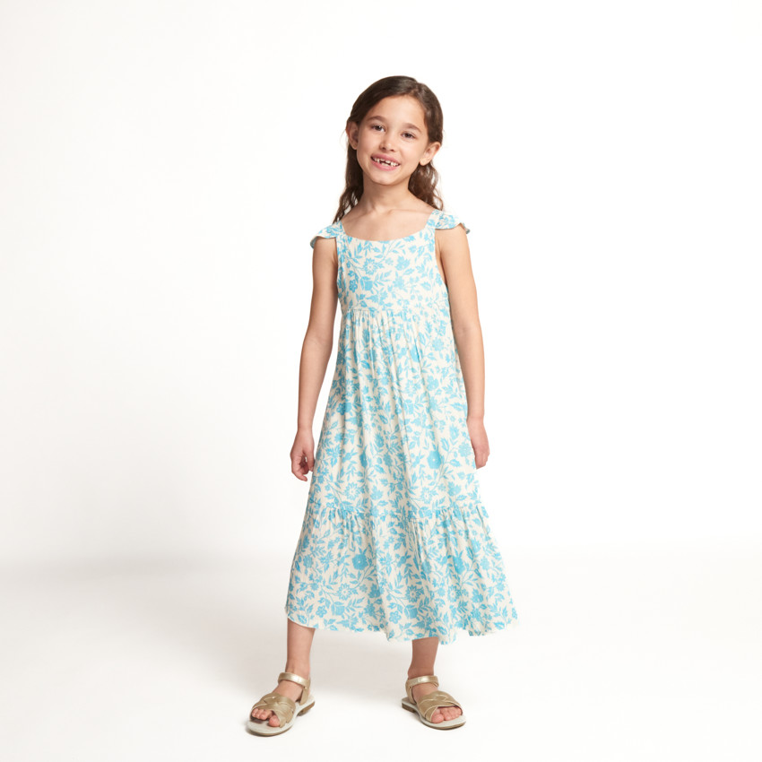 Robe longue manches volantées imprimée fleurs pour fille 