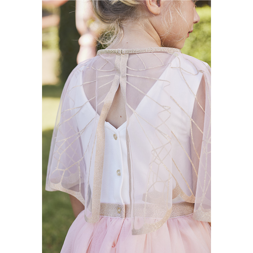 Robe de cérémonie bi-matière en jersey et tulle + cape papillon pour fille 