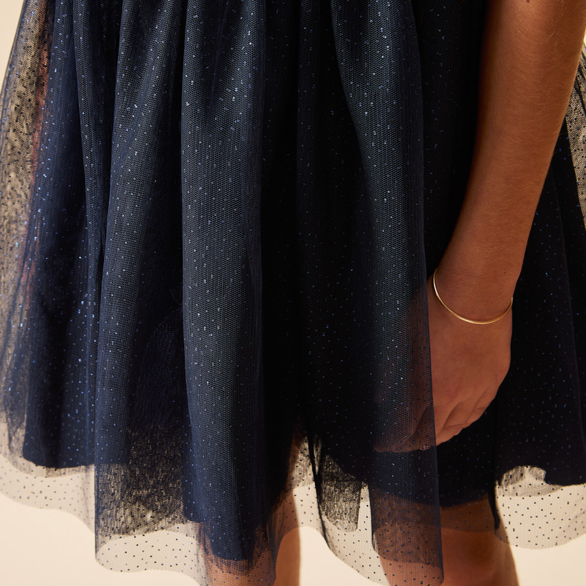 Robe de fête manches courtes en tulle pailleté pour fille 