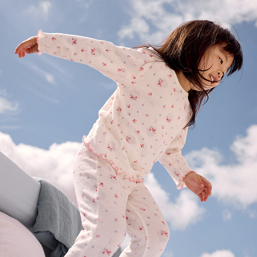 Pyjama 2 pièces effet côtelé et imprimé oiseaux pour bébé fille 