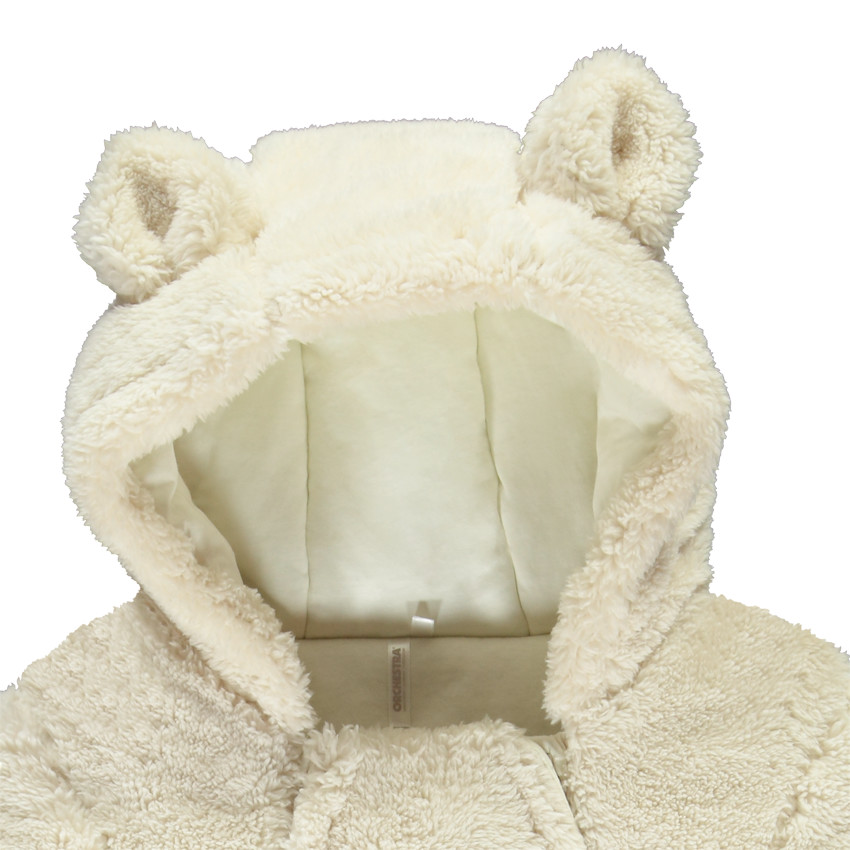 Sherpa pilotenoverall voor baby met teddybeer capuchon en afwerkingen volgens leeftijd 