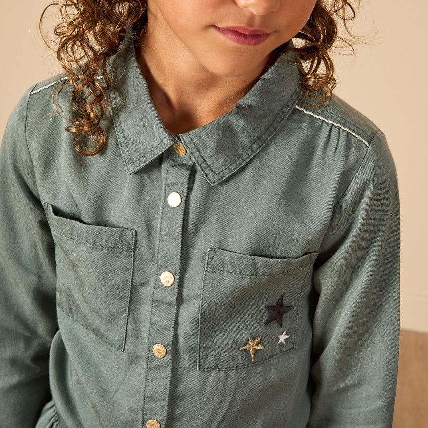 Robe manches longues style chemise avec ceinture pour fille 