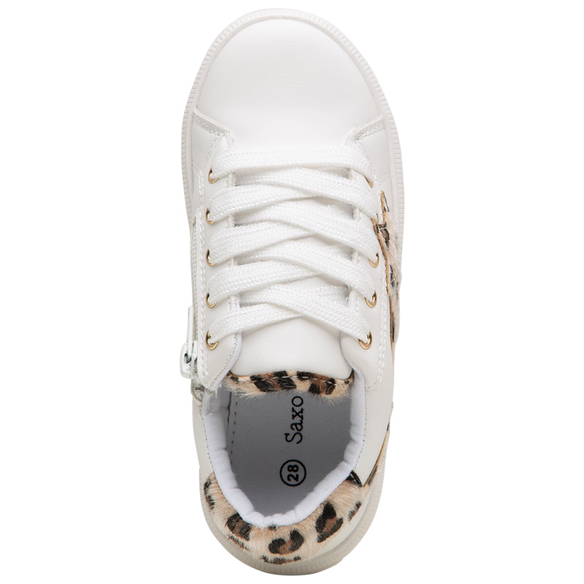 Lage witte sneakers met details met namaak luipaardbont 