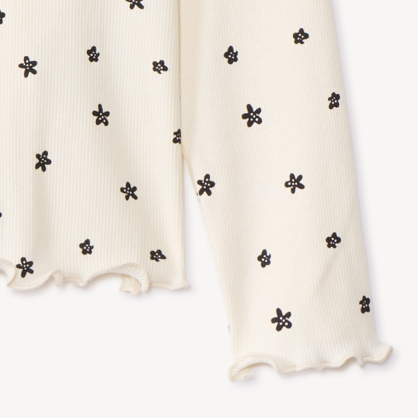 T-shirt manches longues côtelé à imprimé fleurs pour fille 