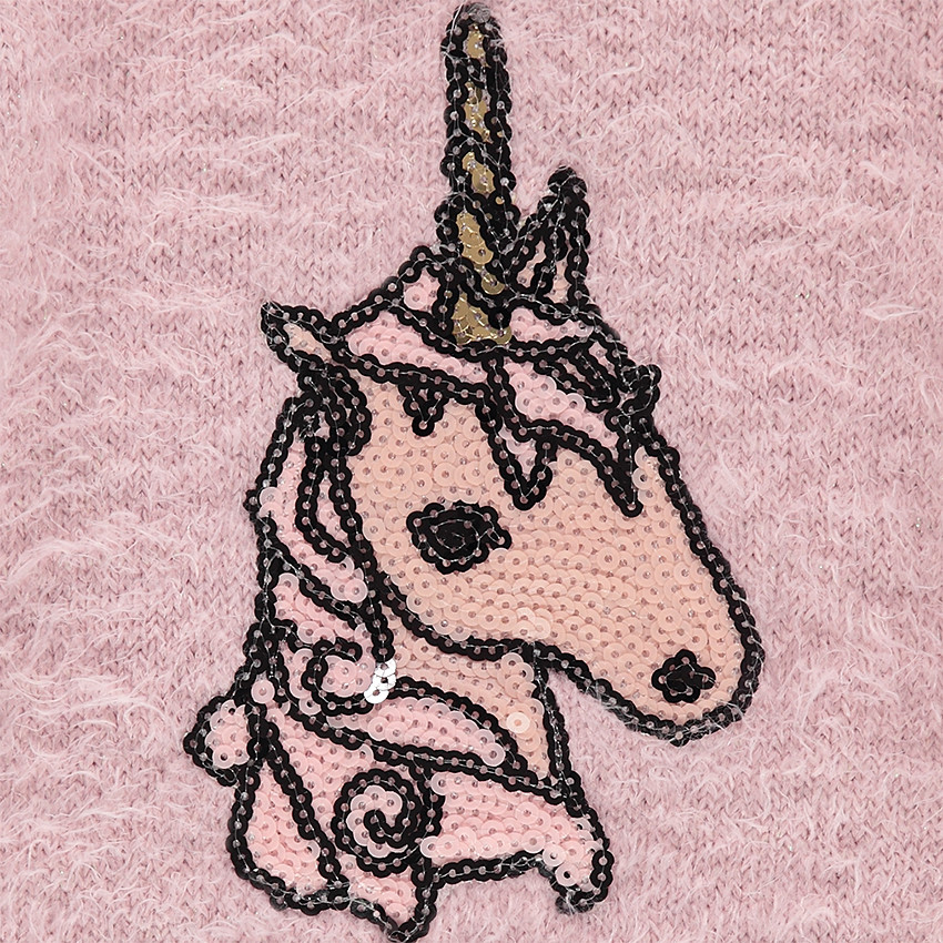 Pull en tricot effet poil avec licorne en sequins 