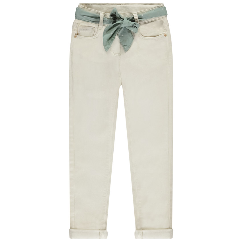 Jean slim uni avec ceinture foulard à nouer pour fille  