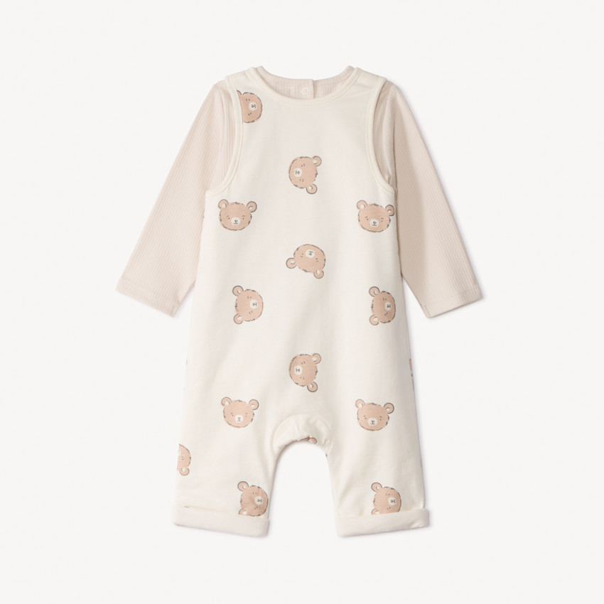 Ensemble 2 pièces avec salopette imprimée oursons pour bébé 