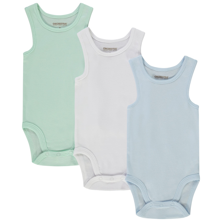 Lot de 3 bodies sans manches unis pour bébé garçon 