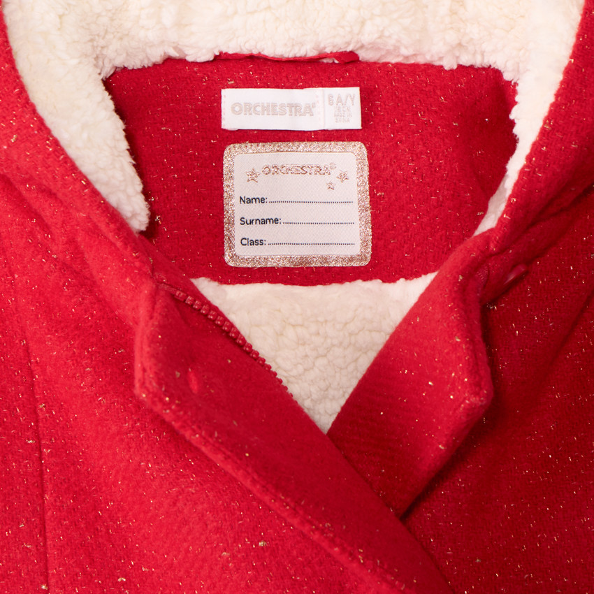 Manteau drap de laine en lurex rouge doublé sherpa pour fille  