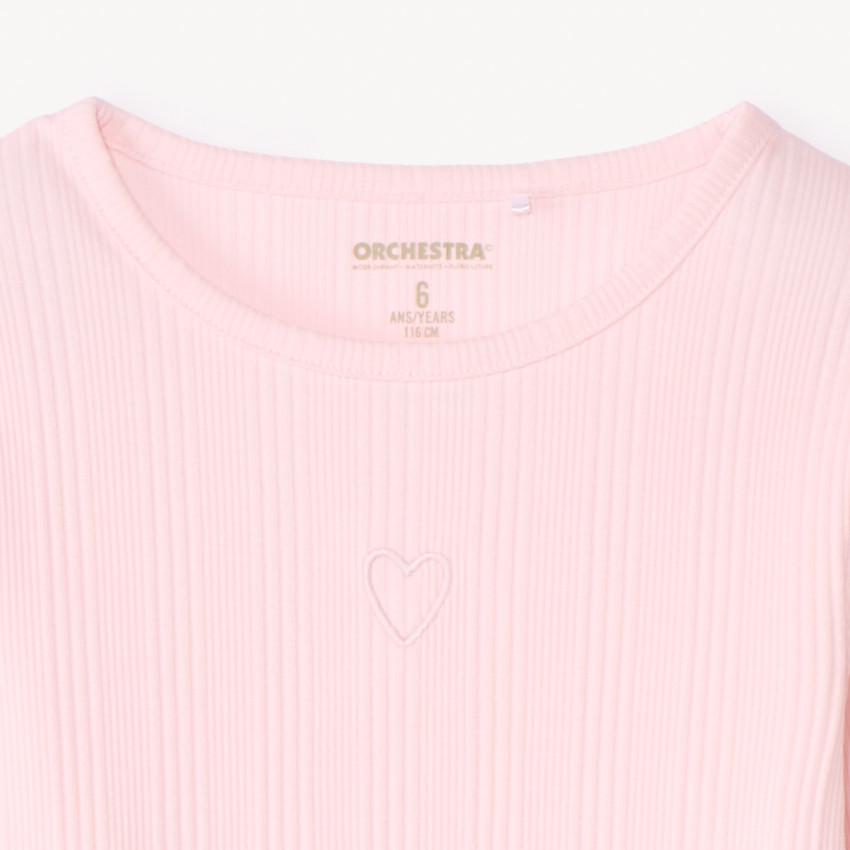 T-shirt manches longues avec cœur brodé fille 