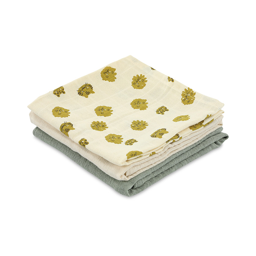 Lot de 3 langes en mousseline 55 x 55 cm lucky leopard 