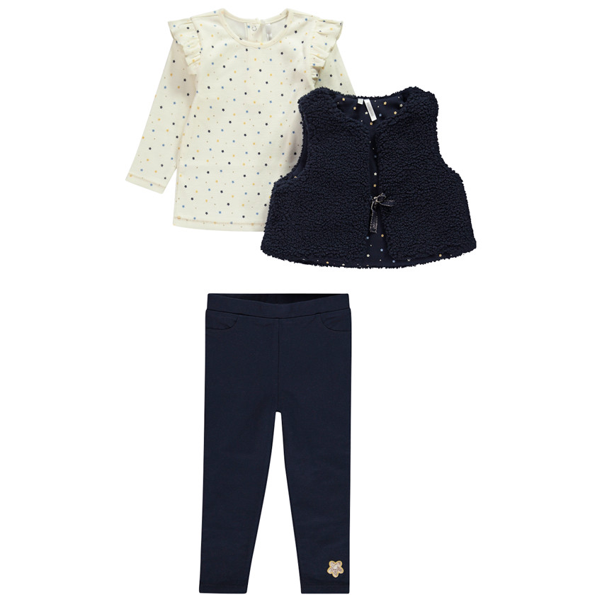 Ensemble 3 pièces avec gilet sans manches en sherpa pour bébé fille 