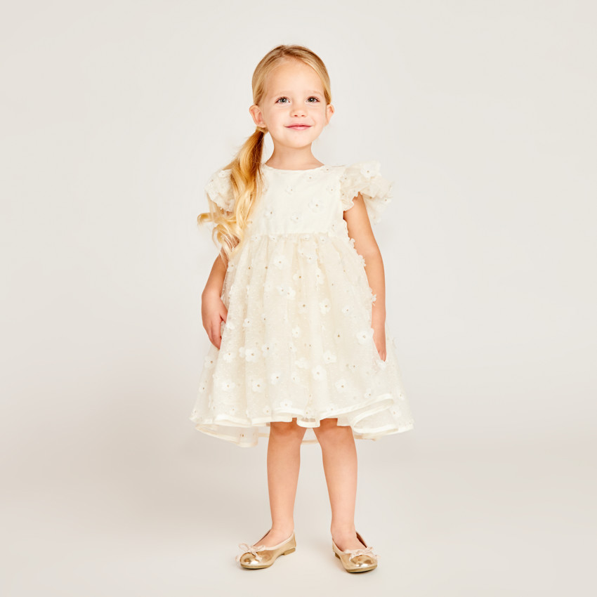 Korte mouwen vlinderjurk met 3D bloemen voor babymeisjes 