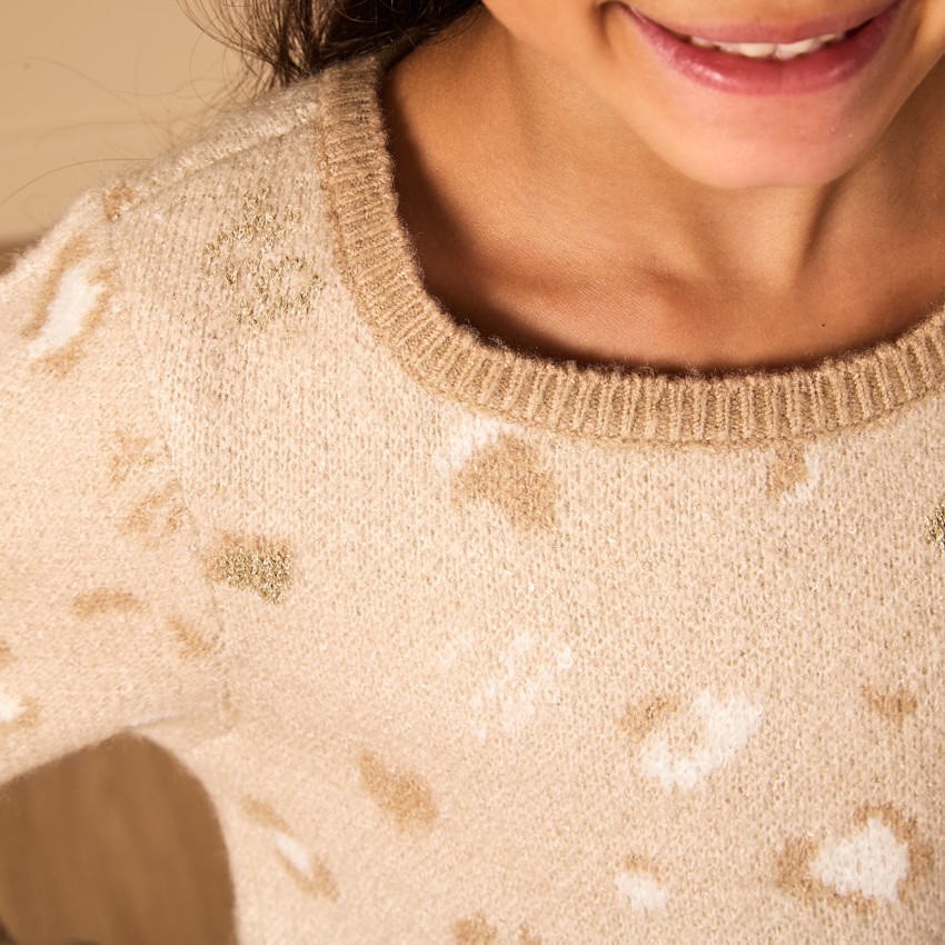 Gebreide jurk met jacquard luipaardpatroon voor meisjes 
