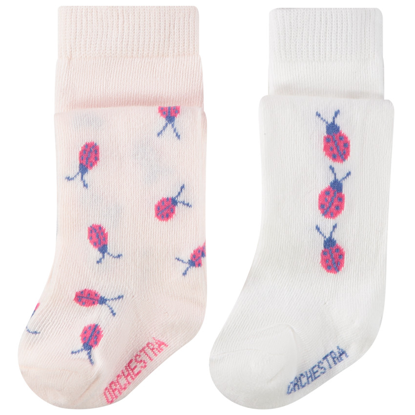 Lot de 2 paires de collants épais imprimé coccinelles pour bébé fille 